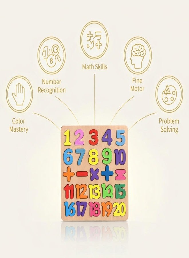 Aze Enterprises Wooden Number Puzzle 1-20 with Math Signs, Early Learning Educational Board, Pack of 1 - Image 3